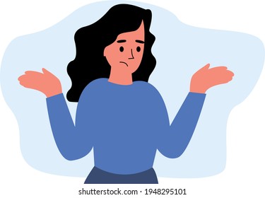Woman throws up his hands. I do not know emoticon. I have not emotions. Flat vector
