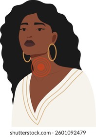 Woman with thyroid disease illustration. Throat cancer concept. Endocrinology disease, cancer and thyroiditis