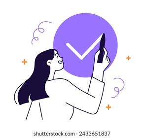 Woman ticks off a completed task or votes