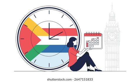 Mulher com agenda de gestão do tempo em Londres