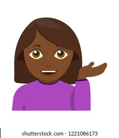 Woman Tipping Hand Flat Design Vector Dark Brown Skintone Brown Hair Emoji