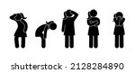 woman tired, female silhouette icon, sad and tired people illustration, stick figure man pictogram, depression and emotional exhaustion