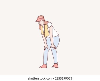 woman tired resting after running workout towel in her neck simple korean style illustration