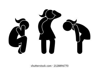 the woman is tired, the sad girl is resting, the pose of fatigue and loss of strength, stick figure human silhouette