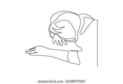 Woman tired sleepy overwork office line art, Continuous single line sketch drawing of business woman in depression, stressed, and despair. One line art vector illustration.