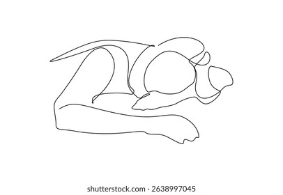 Woman tired sleepy overwork office line art, Continuous single line sketch drawing of business woman in depression, stressed, and despair. One line art vector illustration.