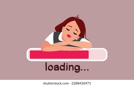 
Woman Tired of Slow Internet Speed Loading Time Vector Cartoon Illustration. Funny Wi-Fi problem concept image with a girl falling asleep 
