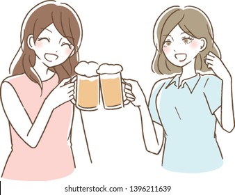 Woman toasting with beer vector