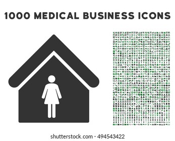 Woman Toilet icon with 1000 medical commercial green and gray vector pictograms. Design style is flat bicolor symbols, white background.