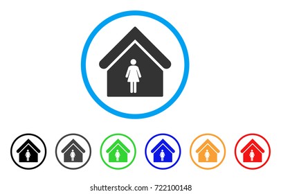 Woman Toilet rounded icon. Style is a flat woman toilet grey symbol inside light blue circle with black, gray, green, blue, red, orange versions. Vector designed for web and software interfaces.