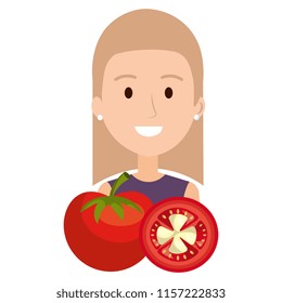 woman with tomatoes character