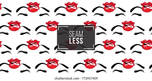 Woman tongue vector emoticons, emoji, smiley icons, characters. Fashion illustrated women's emotional faces seamless pattern.