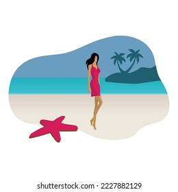 woman and topical beach, vector