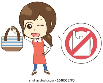 Woman with tote bag. Stop poly bag