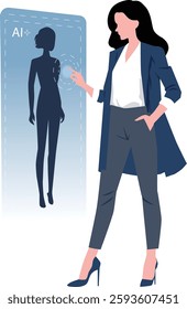 woman touching AI screen vector, flat design illustration isolated on white background
