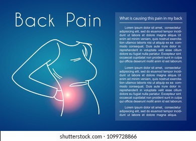 Woman touching back in pain area. Backache illustration for medicine or presentation