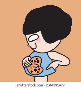 Woman Touching Her Big Belly With Bubble Milke Tea Inside It Concept Card Character illustration