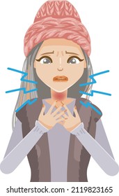 woman touching her neck and feeling pain in throat