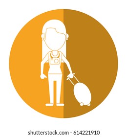 woman tourist with camera and suitcase shadow