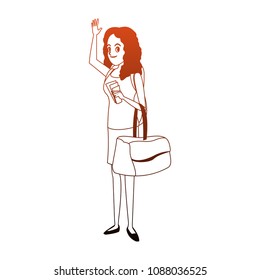 Woman tourist cartoon in orange lines
