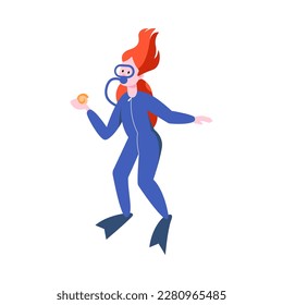 Woman Tourist Character in Diving Suit Snorkeling Underwater on Vacation Trip or Journey Vector Illustration