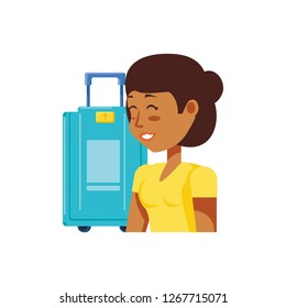 woman tourist with suitcase avatar character