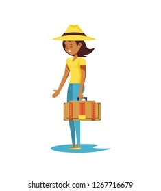 woman tourist with suitcase avatar character