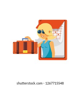 woman tourist with suitcase and calendar