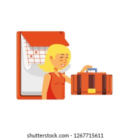 woman tourist with suitcase and calendar