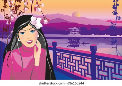 Woman tourist. Travel to China