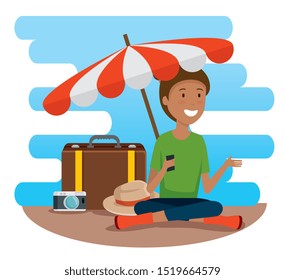 woman tourist with umbrella and travel baggage