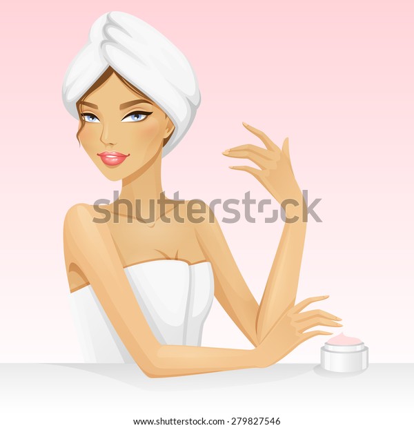 シャワーや風呂の後にタオルを頭に被った女性 温泉や美しいベクターイラスト スパガール のベクター画像素材 ロイヤリティフリー