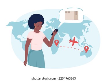 Parcela de seguimiento de mujeres con ilustración vectorial plana de seguimiento de vuelo. Caricatura 2D editable sobre blanco para diseño web. Rastrear en tiempo real idea creativa para sitio web, móvil, presentación