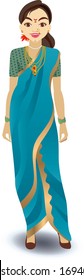 Woman in traditional Maharashtrian dress nine-yard sari. blouse, bindi and mangalsutra 