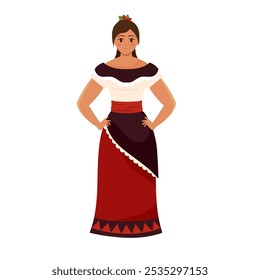 Woman in traditional Mexican red and black dress smiling, Vector