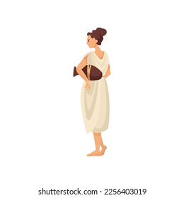 Woman in traditional Roman clothes vector illustration. Adult female character in toga or tunic isolated on white background. History, Ancient Rome or Greece concept