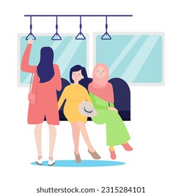 woman in train public transportation subway modern fast vehicle journey traveler destination and three girls waiting for the station