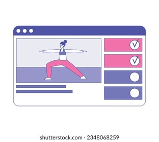 Woman Trainer Character on Computer Screen Doing Sport and Fitness Online Training and Workout Vector Illustration