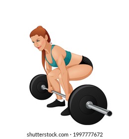 Woman training barbell deadlift. Vector illustration