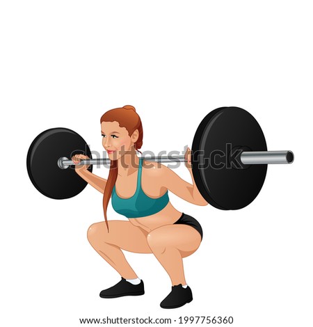 Woman training barbell squat. Vector illustration
