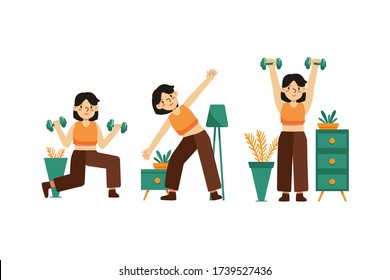 Woman training at home concept illustration vector