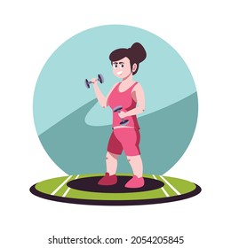 Woman training lifting weights. Character Illustration