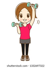 A woman training muscle with a dumbbell