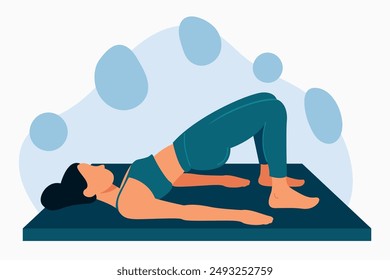 Woman Training on Mat - Fitness and Exercise Routine Illustration