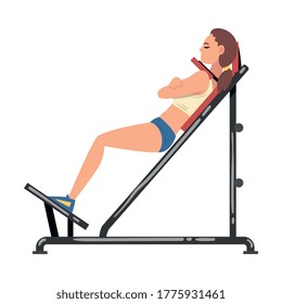 Woman Training on Shoulder Press Machine Vector Illustration