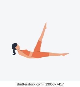 Woman training press muscles flat icon. Girl, yogi, bra. Yoga concept. Can be used for topics like practice, fitness, pilates