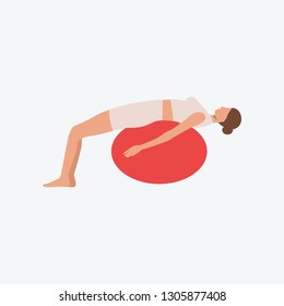 Woman training press muscles on exercise ball flat icon. Fit girl, training, workout. Fitness concept. Can be used for topics like wellness, lifestyle, fitness club