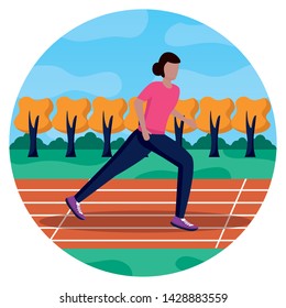 woman training running track activity vector illustration