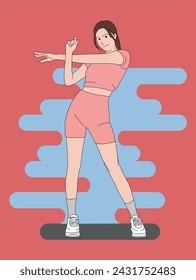 Woman training warm up . Fitness stretching concept design vector illustration