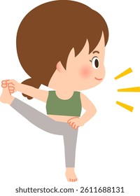 A woman in training wear standing on one leg